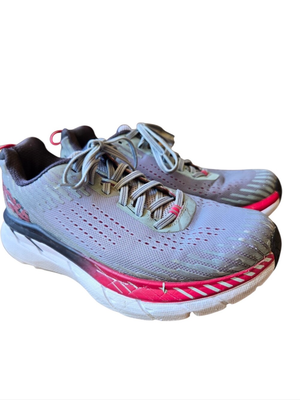 Hoka One One Clifton 5 Alloy Metal Gray Pink Running Shoes Womens US 8.5